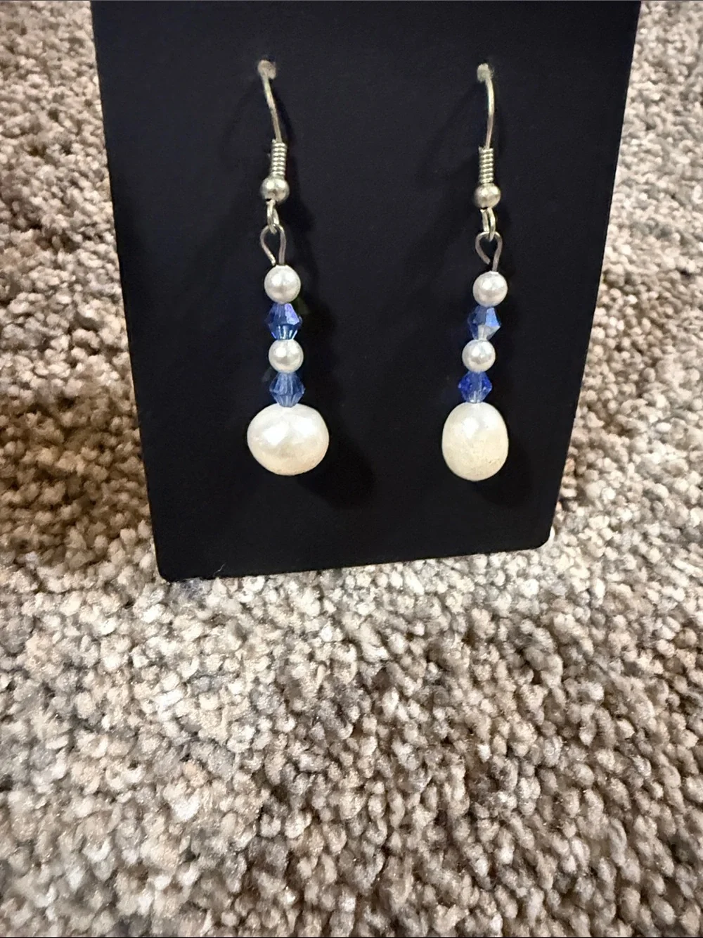 Earrings Pearl-Like Blue Crystal Bead Drop Dangle Women Jewelry